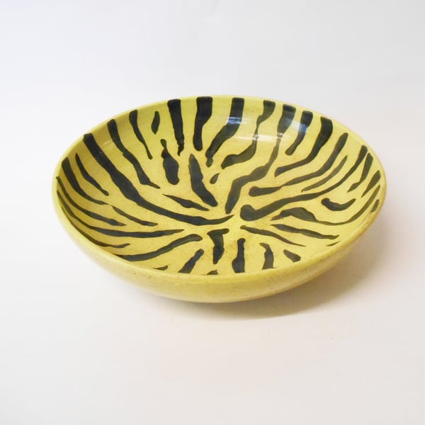 Bowl Yellow with Black stripes glazed Ceramic.