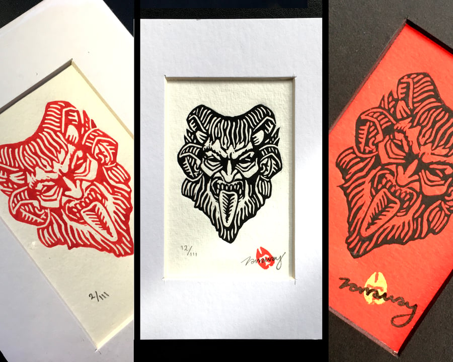 6 Horned Krampus - Mini Mono Prints - Available in Different Variations
