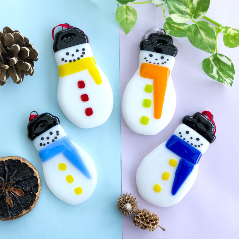 Fused Glass Snowman Christmas Decorations