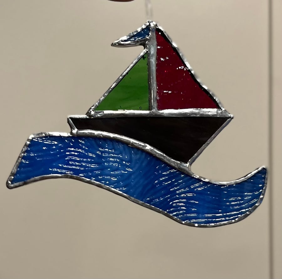 Handmade stained glass boat decoration