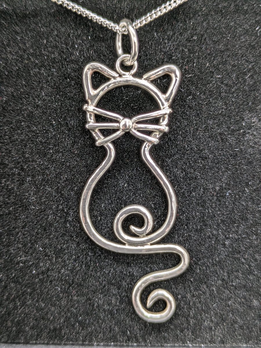 Cat necklace, Silver cat pendant, Gift for cat lover, Christmas gift