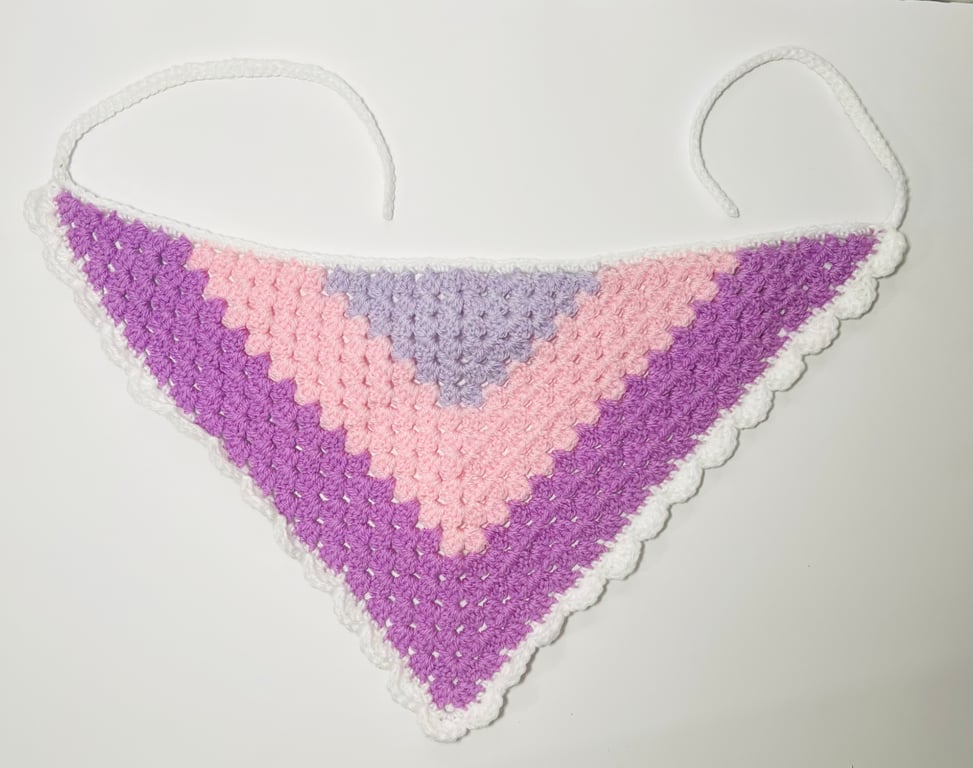 Handmade Crochet Bandana in Purple & Pink - Y2K Aesthetic Hair Scarf accessory 