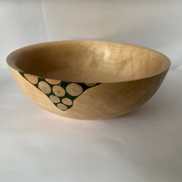 Sycamore handmade bowl with resin and branch inlay - 23cm or 9"