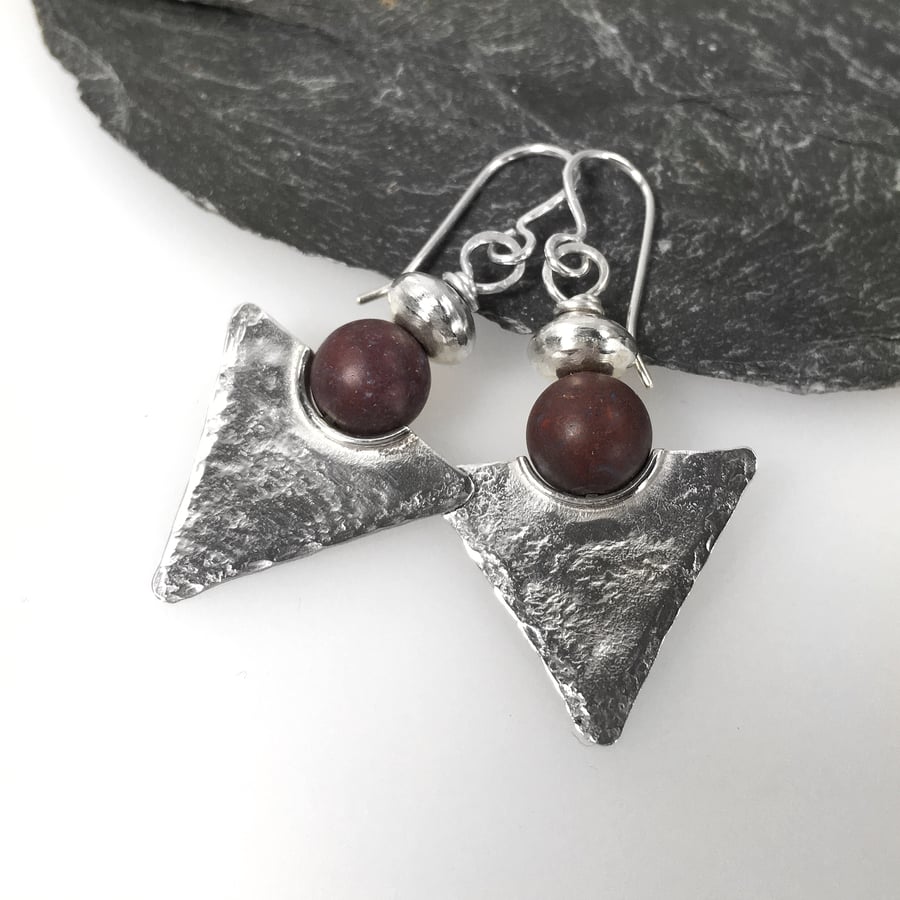 Silver and mookaite tribal earrings
