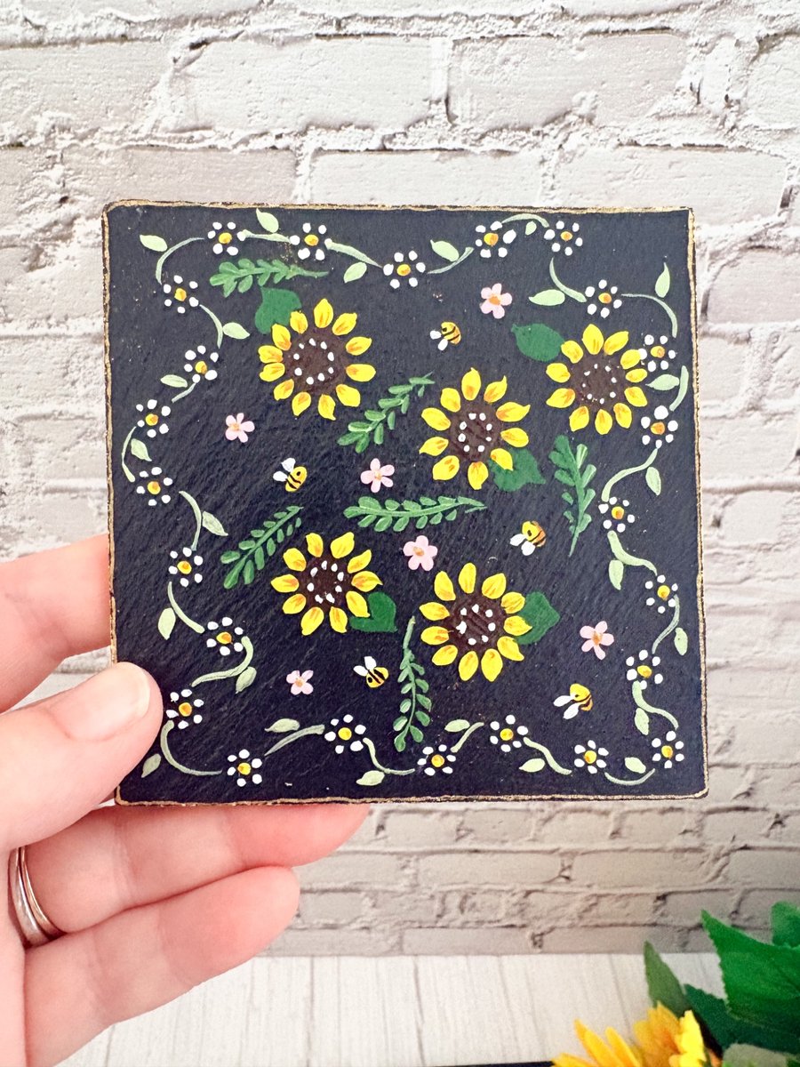 Hand Painted Sunflower Coaster 