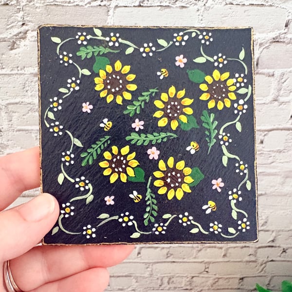 Hand Painted Sunflower Coaster 