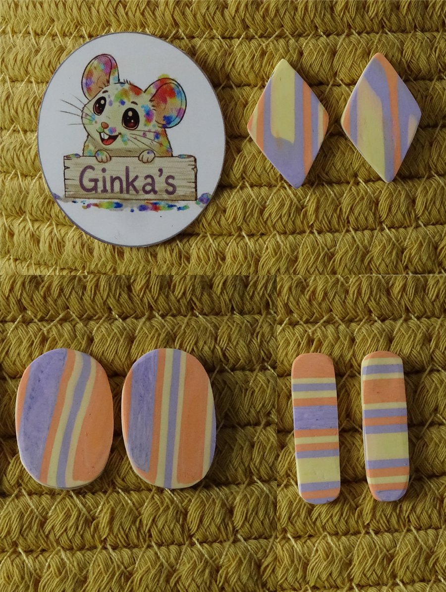 Peach Parade Polymer Clay Stud Earrings – Handmade