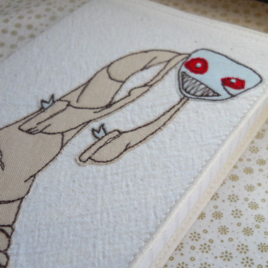 embroidered notebook - neutral zombie fabric cover - A6