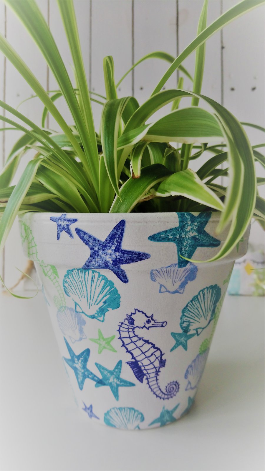 MADE TO ORDER - Decoupaged Sea Life Design Indoor Terracotta Pot
