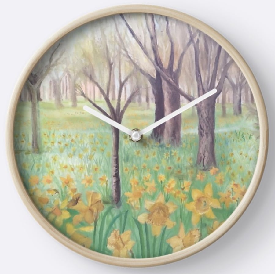 Beautiful Wall Clock Featuring The Painting ‘Carpet Of Daffodils’