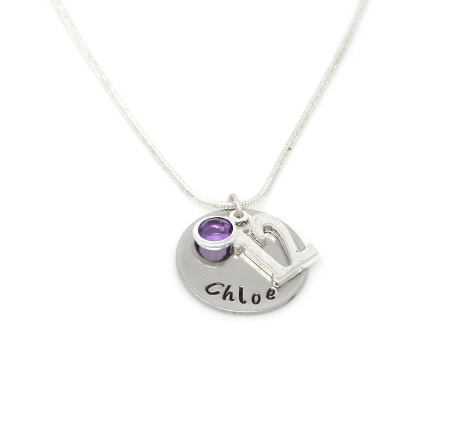 Personalised 12th Birthday Birthstone Necklace - Gift Boxed - Free Delivery