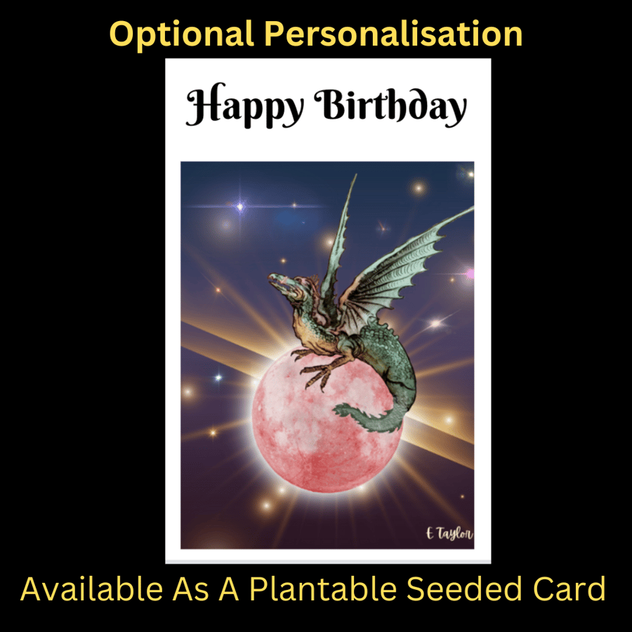 Majestic Dragon Happy Birthday Card Personalised Seeded Opt Fantasy