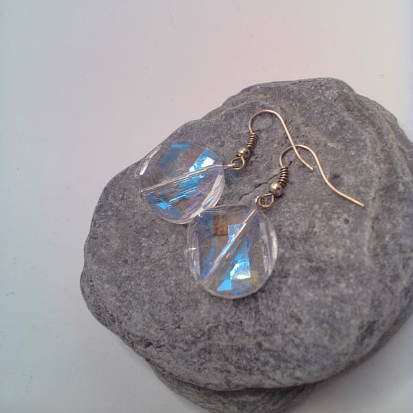 Twisted Clear Faceted Glass Bead Earrings, Gift for Her, Birthday Gift, Earrings