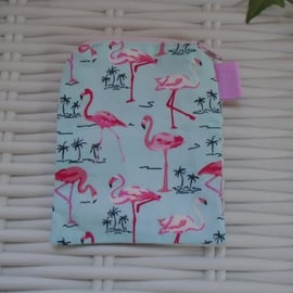 Pink Green Flamingo Coin Purse or Card Holder.