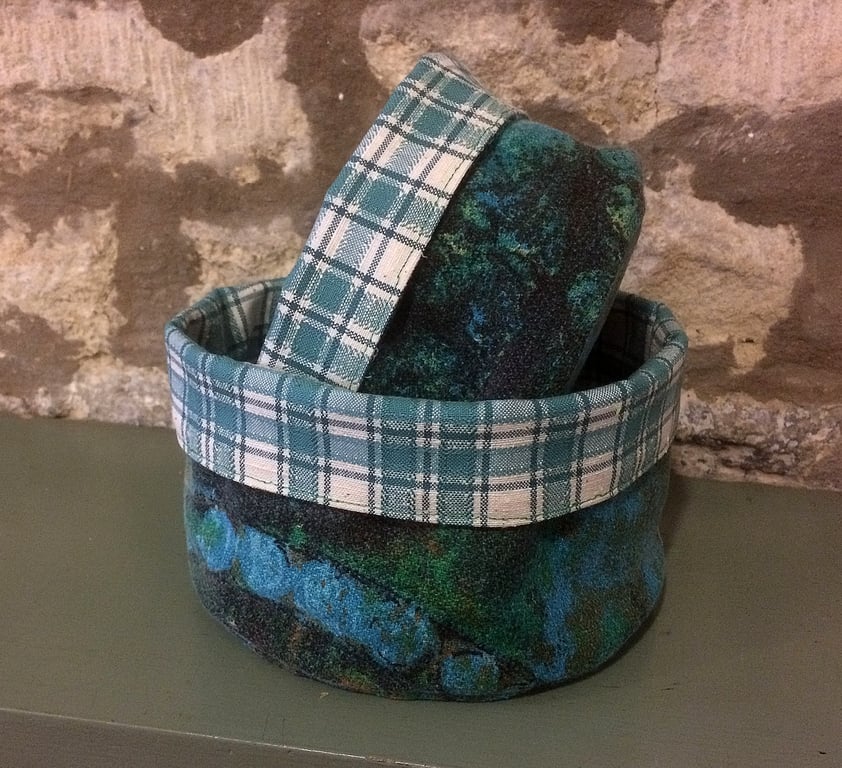 SALE Vintage fabric bowls in 50s barkcloth - PAIR