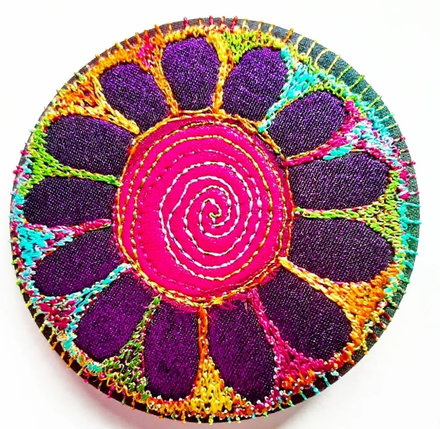 58mm Multicoloured Flower Textile Badge 