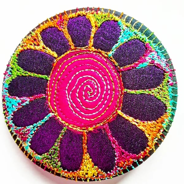 58mm Multicoloured Flower Textile Badge 