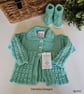 Designer Hand Knitted Cardigan & Booties Set  with Merino Wool 0-3 months size - Image 5