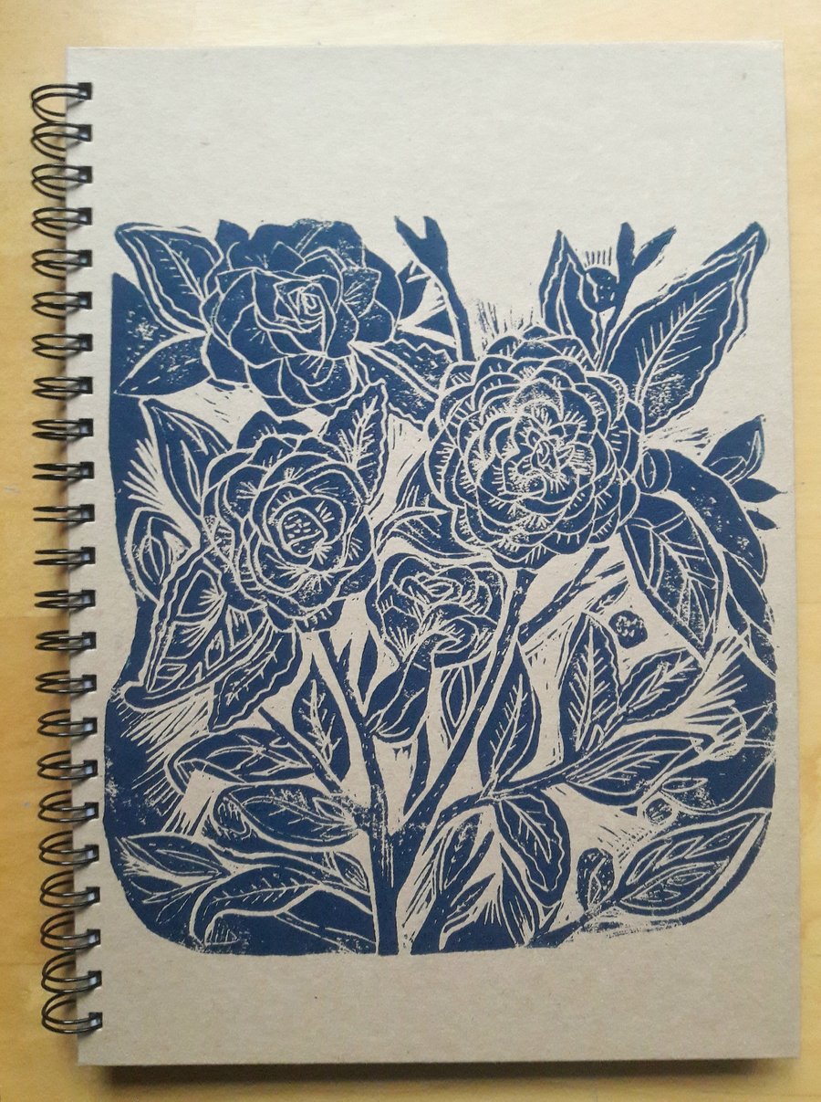 A4 Linocut Notebook . Recycled Lined Journal 