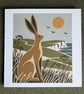 Hare Card, South Downs & Sussex Coast, 6x6 Linen Greeting Card