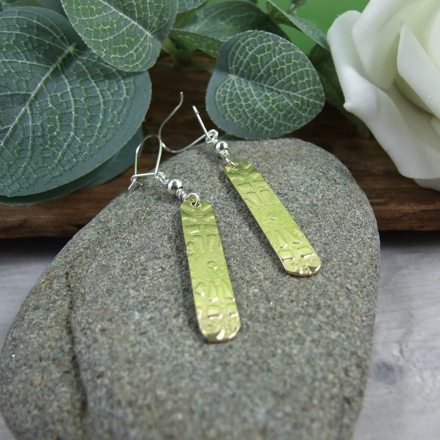 Earrings, Sterling Silver and Lace Patterned Brass