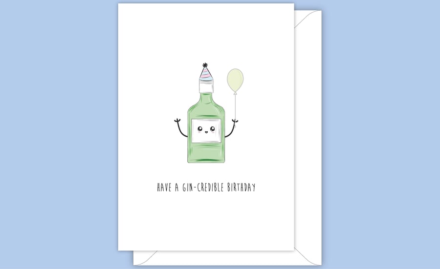 Funny Birthday Card, Bottle of Gin