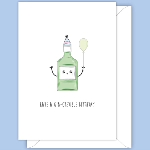 Funny Birthday Card, Bottle of Gin