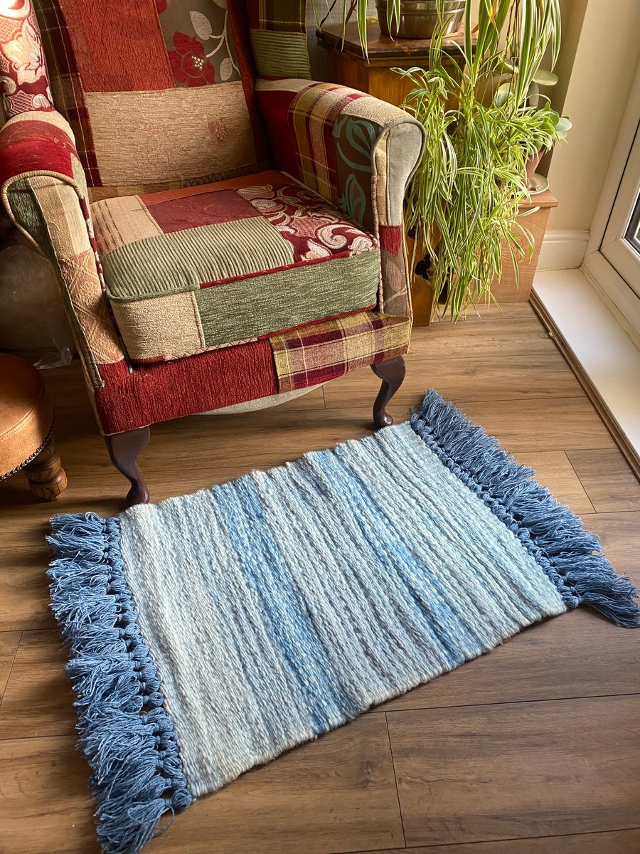 Pure wool rug in blue