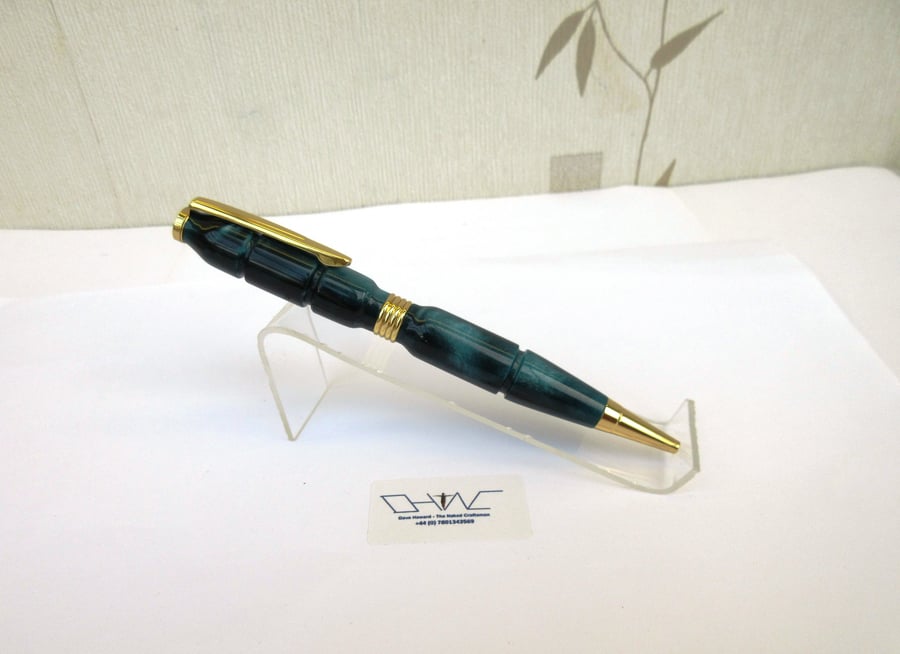 Hand Made Turquoise Acrylic Ball Point Pen with A Velvet Pouch