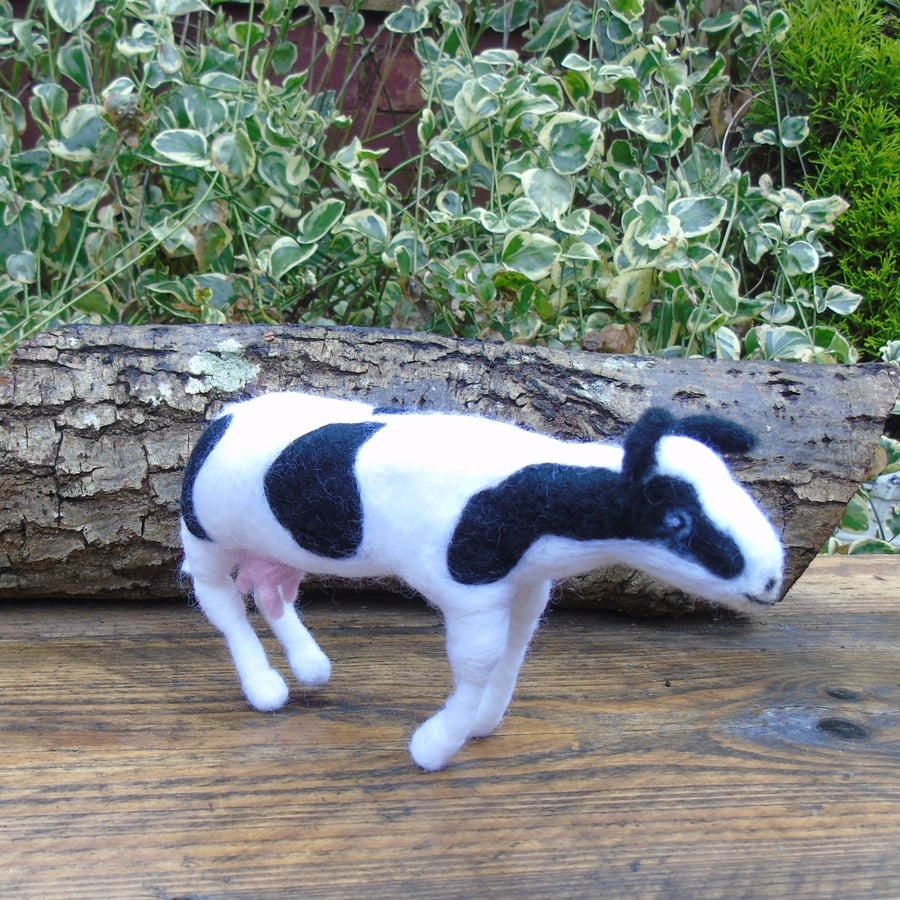Frisian Cow - black and white cow - hand made needle felted
