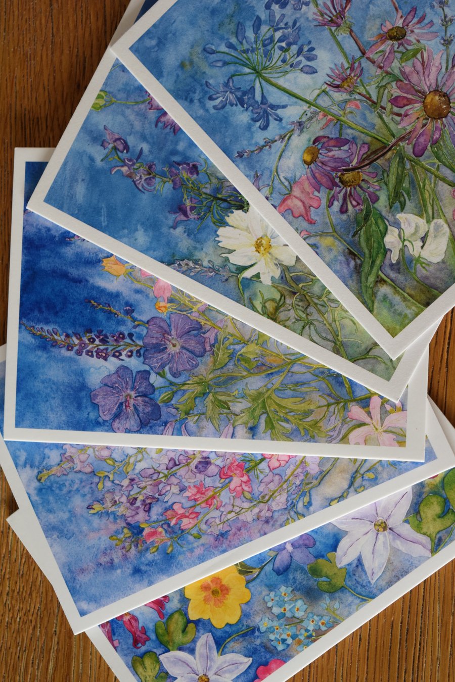 Pack of 5 Botanical Greetings Cards - Tangled Garden Blue Series