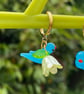 Glass bluebird flower huggie hoops Brass pearlised floral - Image 5