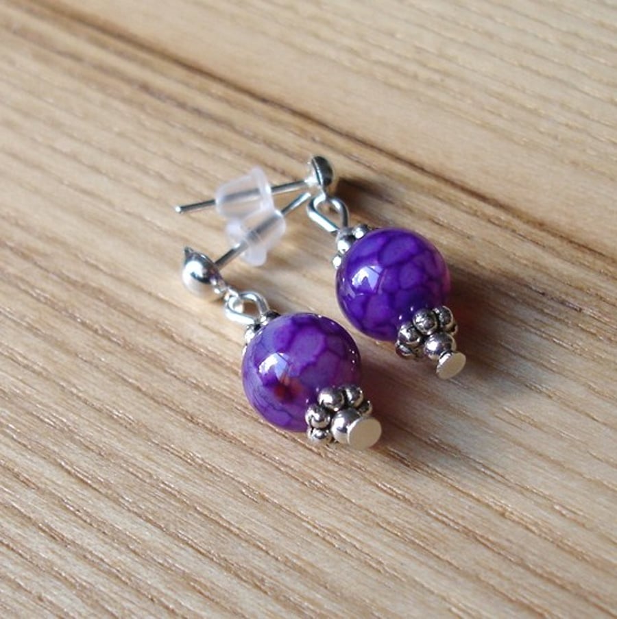 Purple Dragon Vein Agate Stud Earrings