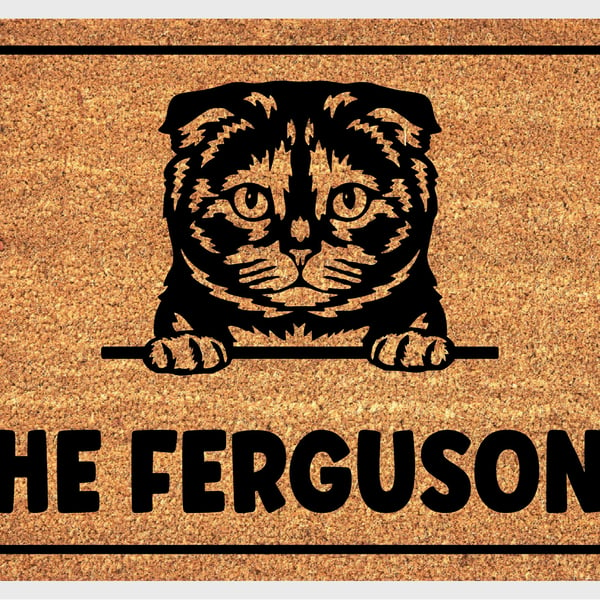 Scottish Fold Cat Door Mat - Personalised Scottish Fold Cat Welcome Mat 