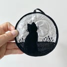 Cat and full moon up-cycled seasonal home decoration. 