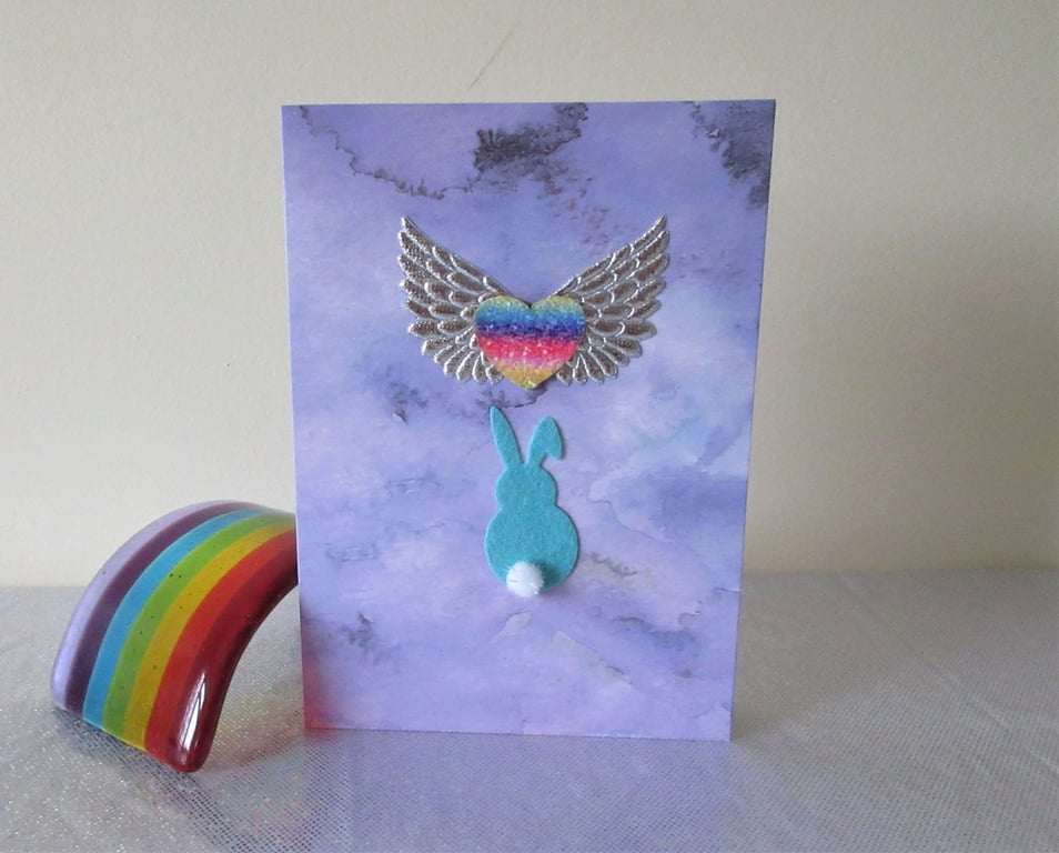 Rabbit Pet Loss Sympathy Condolences Greetings Card Bunny Rainbow Bridge