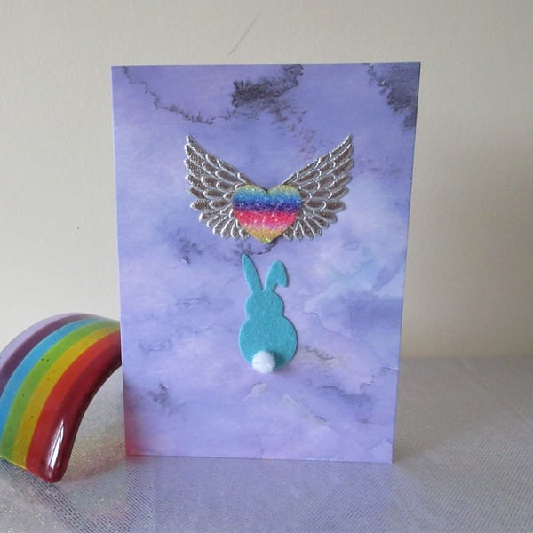 Rabbit Pet Loss Sympathy Condolences Greetings Card Bunny Rainbow Bridge