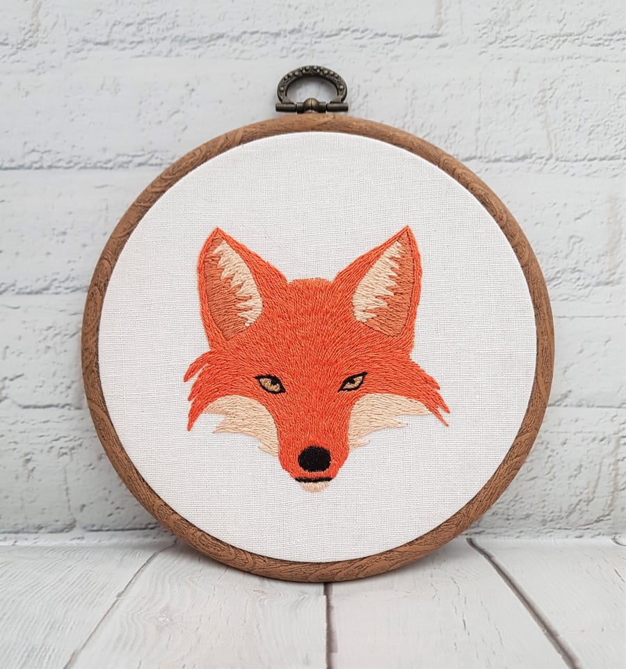Red Fox Hand Embroidered Hoop Art