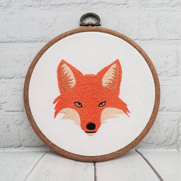 Red Fox Hand Embroidered Hoop Art