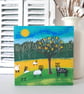 Whimsical Landscape with Sheep and Lyre, Countryside Painting, Cottage Style - Image 8