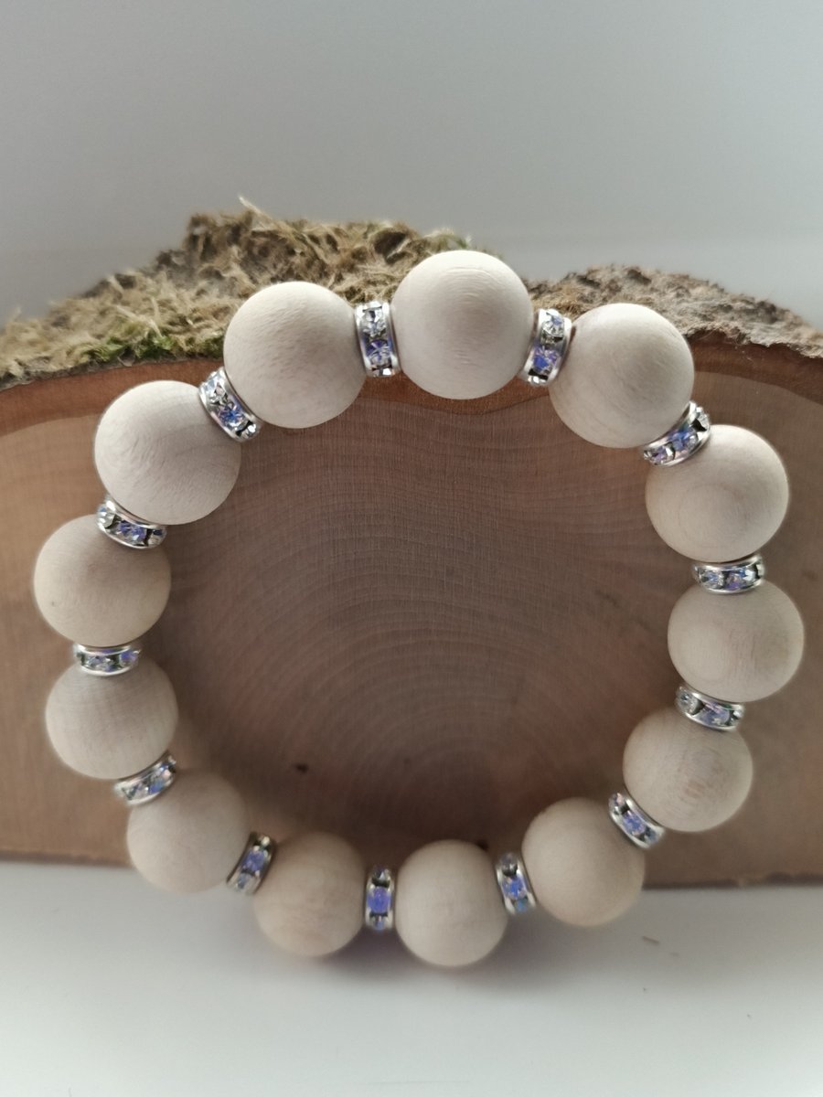 wood beaded bracelet diamante wooden jewellery