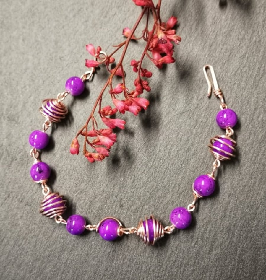 Wire Wrapped purple beaded Bracelet -REDUCED