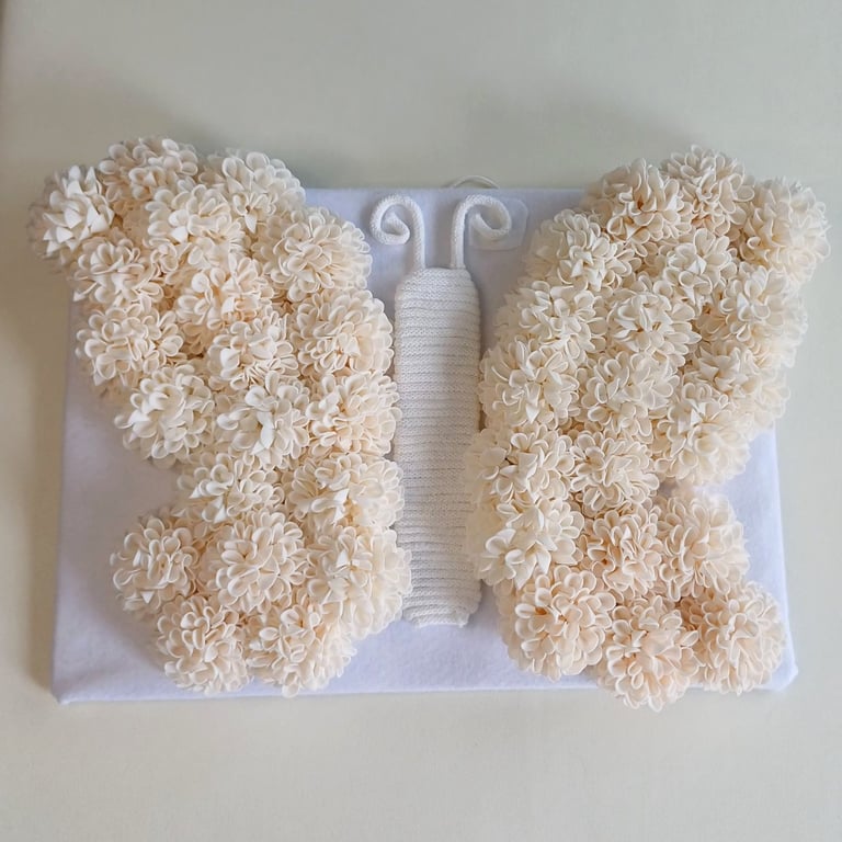 Handmade Cream Floral Butterfly 3D Wall Art