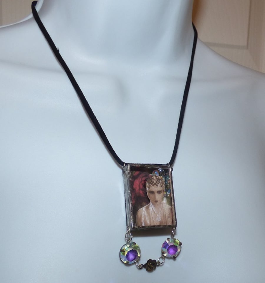 Lily 3D necklace Hollywood shadow box mixed media pendant