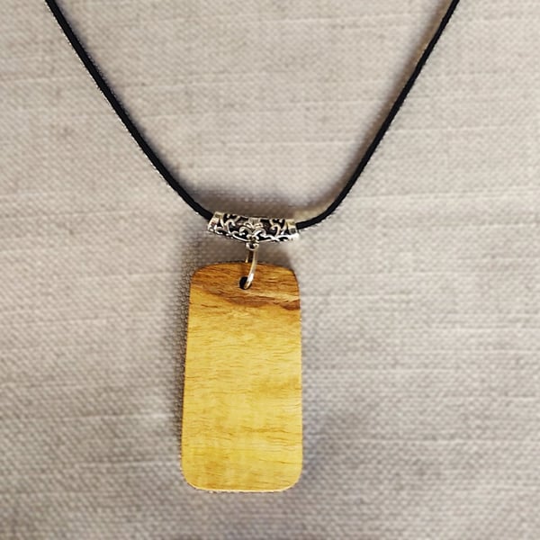 Upcycled Wood Rectangle Necklace Leather Wood Tag Shaped Necklace Wood Jewelry