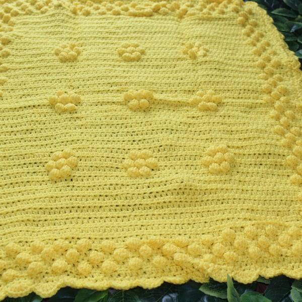 handmade crochet baby bobble blanket with flower design