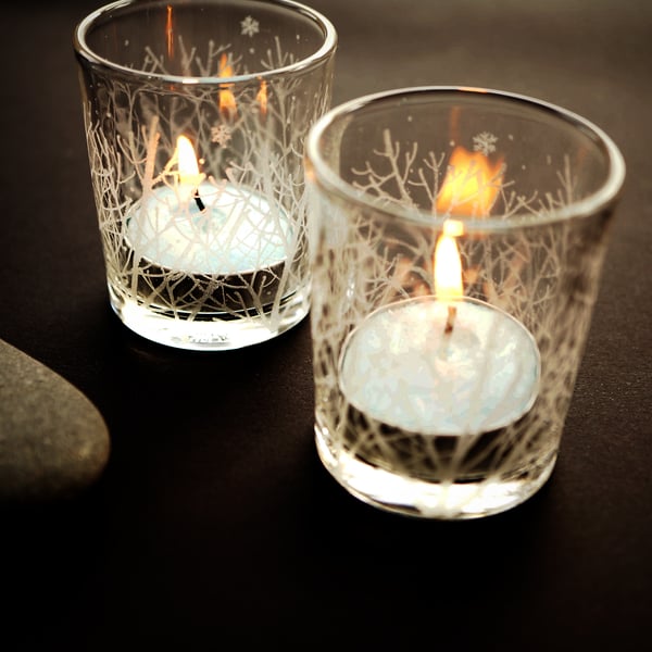 Pair of Winter Themed Engraved Candle Holders