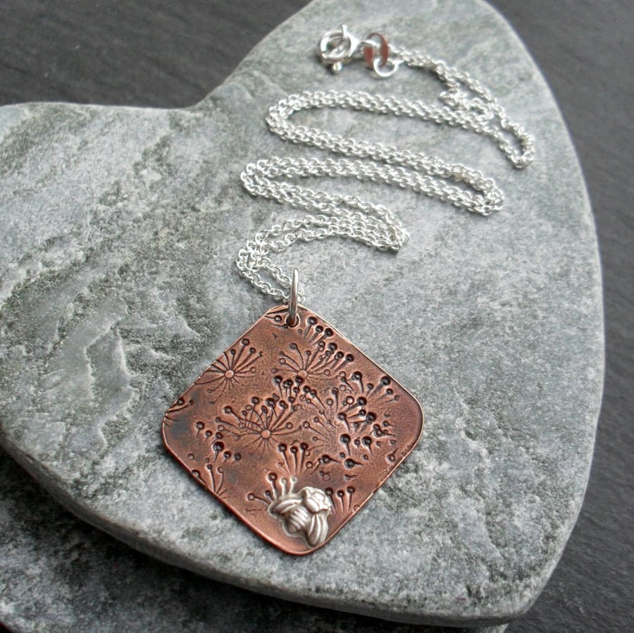  Copper Pendant With Sterling Silver Bee Vintage Style