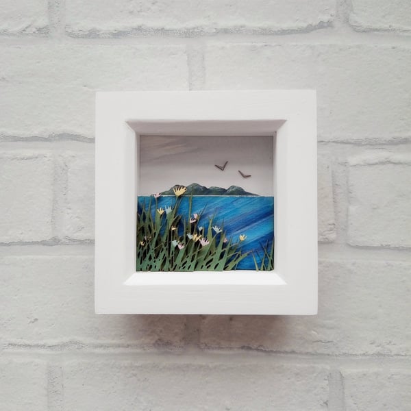 Island Picture, Miniature Seascape Diorama, Beach Scene, Shadow Box