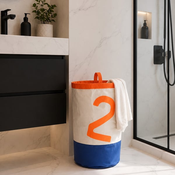 Coastal Storage Solution - Laundry Basket - Handmade Sailcloth Storage Bucket